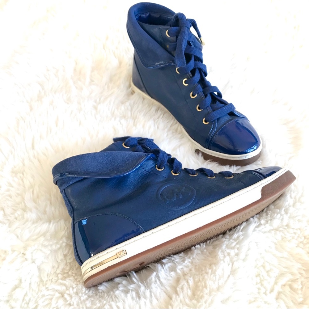 MICHAEL KORS Blue High Top Leather Sneakers